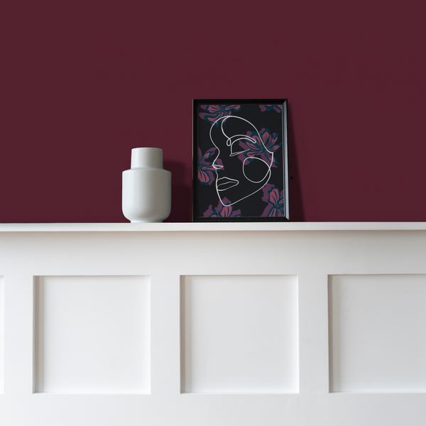 wall painted in Sweet Damson Matt Emulsion Paint decorated with picture and vase